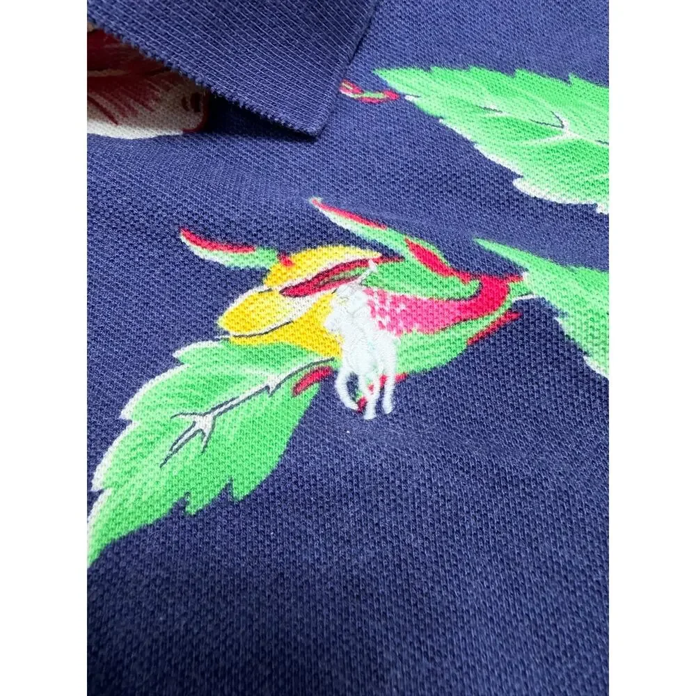 Polo Ralph Lauren Hawaiian Floral Polo Shirt Custom Slim Fit Hibiscus Navy L